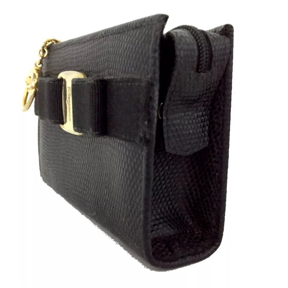 Authentic Salvatore Ferragamo Vara Ribbon Leather Cosmetic Pouch Bag Black - Picture 3 of 11